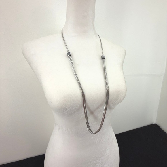 Jewelry - Liquid Silver Long 6 Strand Chain Layered Necklace Silver Tone 17in Minimalist